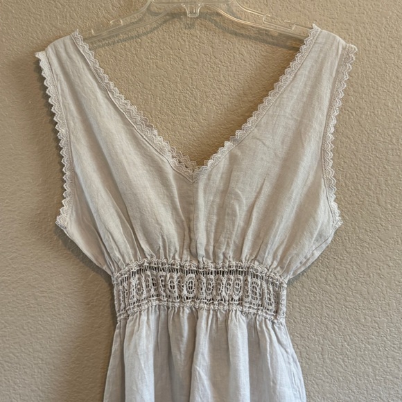 Terzo Millennio Off White Linen Split V Neck Sleeveless Maxi Dress Large - Picture 6 of 11